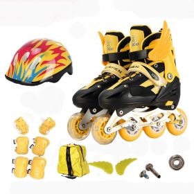 Pu Single Wheel Adjustable Children's Roller Skates (Option: Yellow-Small Size)