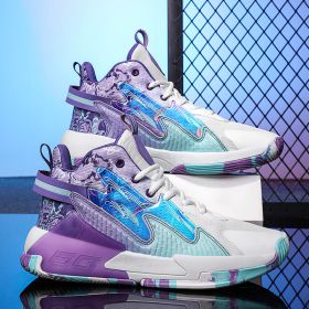 Luminous High-top Basketball Shoes (Option: White Purple Color 8-36)