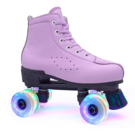 Double-row Leather Purple Roller Skates (Option: Flash wheel-35)