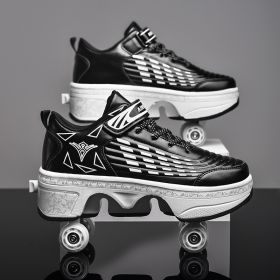 New Four-double Wheel Men's And Women's Children's Multi-color Pulley Shoes (Option: Black-28)