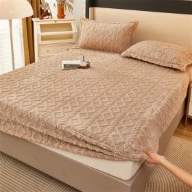 Winter Thermal Flannel Coral Fleece Fitted Sheet Fleece-lined Non-slip Bedspread (Option: Light Camel-90cm200cm)