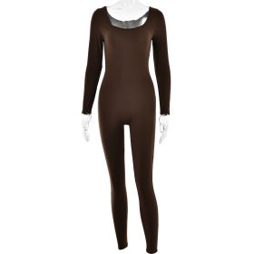 Sexy Soft High Elastic Long-sleeved Tights Trousers Jumpsuit (Option: M-Brown)