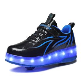 Light Charging Pulley Shoes Single And Double Wheels (Option: Black Blue-36-USB)