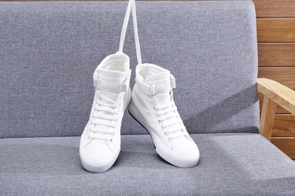 High-Top Canvas Shoes Korean Casual All-Match Flat-Heel Buckle White  Student Trend Sports (Option: White-37)