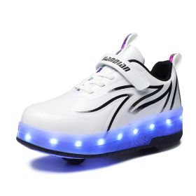 Light Charging Pulley Shoes Single And Double Wheels (Option: White Black-38-USB)