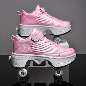 New Four-double Wheel Men's And Women's Children's Multi-color Pulley Shoes (Option: Red-29)