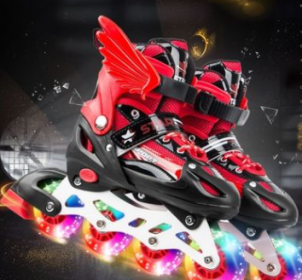 New Boy Girl Children Inline Skates Adjustable Size Flashing Roller Skating Boots for Kids (Option: Red-S26to32)