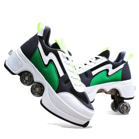 New Four-double Wheel Men's And Women's Children's Multi-color Pulley Shoes (Option: Green-35)