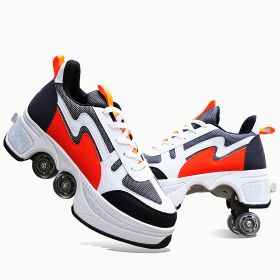 New Four-double Wheel Men's And Women's Children's Multi-color Pulley Shoes (Option: Orange-33)