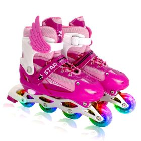 New Boy Girl Children Inline Skates Adjustable Size Flashing Roller Skating Boots for Kids (Option: Pink-L38to42)