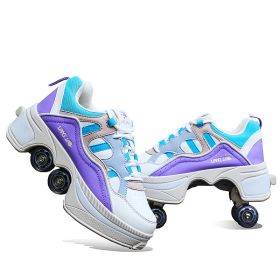 New Four-double Wheel Men's And Women's Children's Multi-color Pulley Shoes (Option: Purple-31)