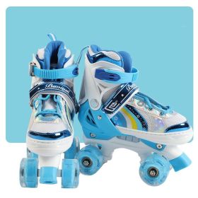 Children's Skates Double Row Four Wheel Full Flash (Option: Blue-27or30)