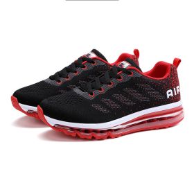 Spring Men's And Women's Shoes Fly Woven Upper Casual (Option: Black red-44)