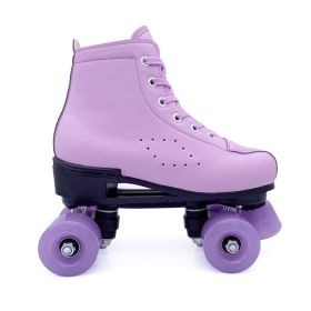 Double-row Leather Purple Roller Skates (Option: No flash wheel-35)