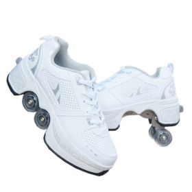 New Four-double Wheel Men's And Women's Children's Multi-color Pulley Shoes (Option: Breathable white-33)