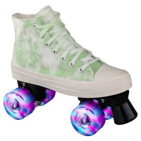 Camouflage Canvas Skates Double Row Four-wheeled Adult (Option: Green flash-44)