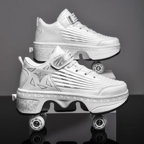 New Four-double Wheel Men's And Women's Children's Multi-color Pulley Shoes (Option: White-27)