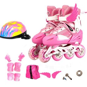 Pu Single Wheel Adjustable Children's Roller Skates (Option: Pink-Large Size)