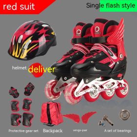 Pu Single Wheel Adjustable Children's Roller Skates (Option: Red-Large Size)