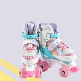 Children's Skates Double Row Four Wheel Full Flash (Option: Pink-27or30)