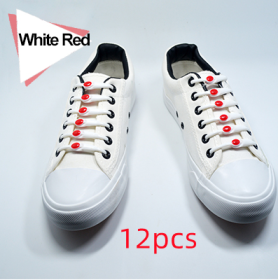 Silicone Elastic Multi-size Horn-shaped Shoelaces (Option: White Red)