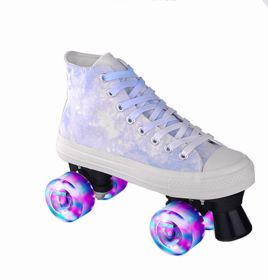 Camouflage Canvas Skates Double Row Four-wheeled Adult (Option: Blue flash-42)