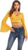 Women's Sexy Tie Up Crop Top Ladies Flared Sleeve Deep V Neck Casual Basic T Shirt