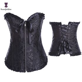 Sexy Women Steampunk Clothing Gothic Plus Size Corsets Lace Up Boned Overbust Bustier Waist Cincher Body Shaper Corselet S-6XL (Color: 819 black)