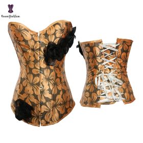 Sexy Women Steampunk Clothing Gothic Plus Size Corsets Lace Up Boned Overbust Bustier Waist Cincher Body Shaper Corselet S-6XL (Color: 825 yellow)