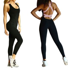 Women  Sports YOGA Workout Gym Fitness Jumpsuit (Color: Pink)