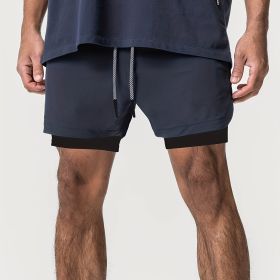 Versatile Summer Shorts with Zipper Pocket for Your Ultimate Workout (Color: Navy Blue)