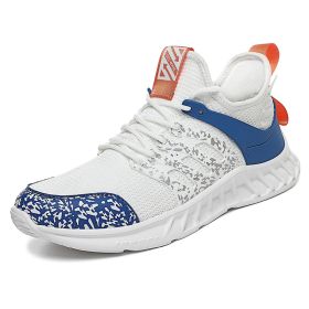 Flying Woven Mesh Sneakers New Outdoor Lightweight Breathable Casual Running Shoes (Option: White blue-40)