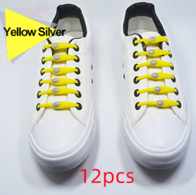 Silicone Elastic Multi-size Horn-shaped Shoelaces (Option: Yellwo silver)