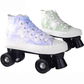 Camouflage Canvas Skates Double Row Four-wheeled Adult (Option: Blue PU does not flash-44)