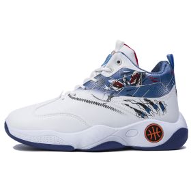 High-top Breathable Basketball Shoes Sneakers (Option: White And Blue-40)