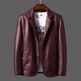 Men's Youth Leather Jacket Coat (Option: Wine Red-L)