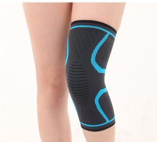 Double Corrugated Non-slip Stretch Keep Warm Nylon Needle Sports Kneecaps (Option: Lake Blue-3XL)