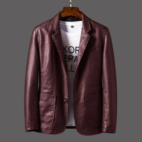 Men's Youth Leather Jacket Coat (Option: Wine Red-6XL)